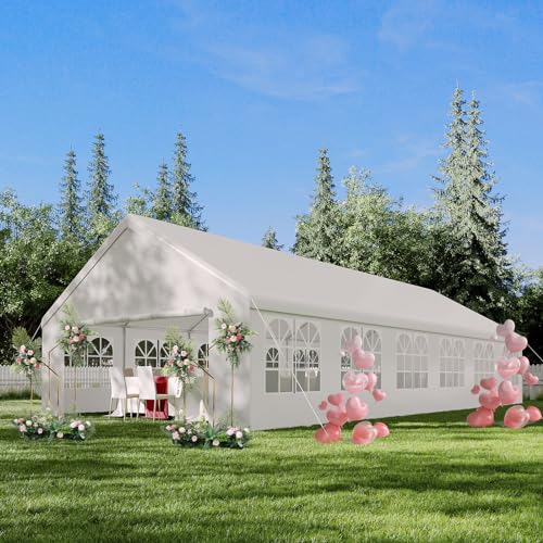 20' x 20' Party Tent Heavy Duty Wedding Tent Outdoor Canopy Event Shelters Upgraded Galvanized Carport with Removable Sidewall Windows for Commercial
