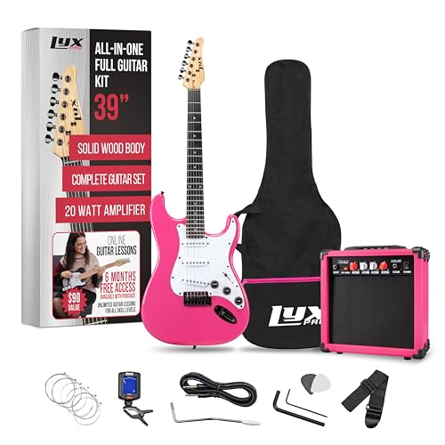 LyxPro 39 inch Electric Guitar Kit Bundle with 20w Amplifier, All Accessories, Digital Clip On Tuner, Six Strings, Two Picks, Tremolo Bar
