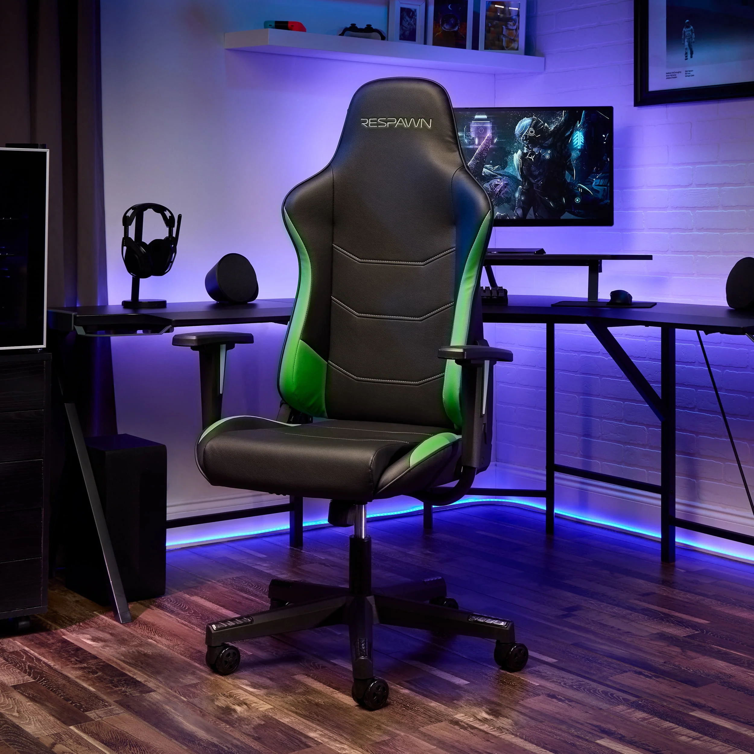 RESPAWN 110 Ergonomic PVC Gaming Chair-Racing Style High Back Office Chair -Integrated Headrest, Recline with Adjustable Tilt Tension & Angle Lock