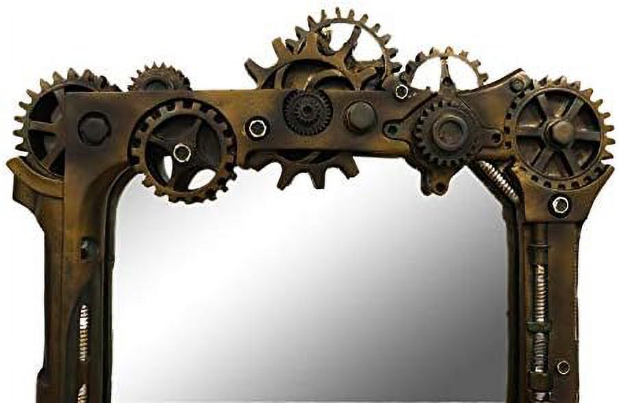 Ebros Large Steampunk Kinetic Time Travel Rustic Sculpted Mechanical Gearwork Pipework Boltwork Feature Hanging Wall Vanity Mirror Plaque Decor 21.5"