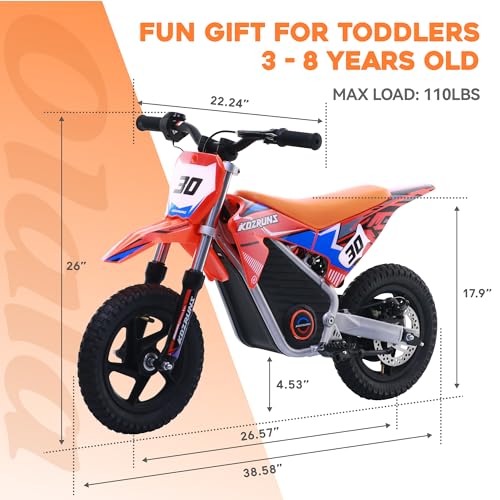 OLALA 36V Electric Dirt Bike for Kids Aged 4-8, Brushless 350W Racing Grade Electric Motorcycle, Up to 18.6MPH & 3 Speed Settings, Dual Disc Brakes