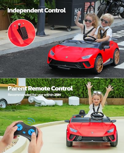 ELEMARA 2 Seater Ride on Toy for Big Kids,12V10Ah Lamborghini Ride On Car, 4.0 mph,Max 130lbs,Electric Car w/Remote, Kids' Electric Vehicles,3 Speeds