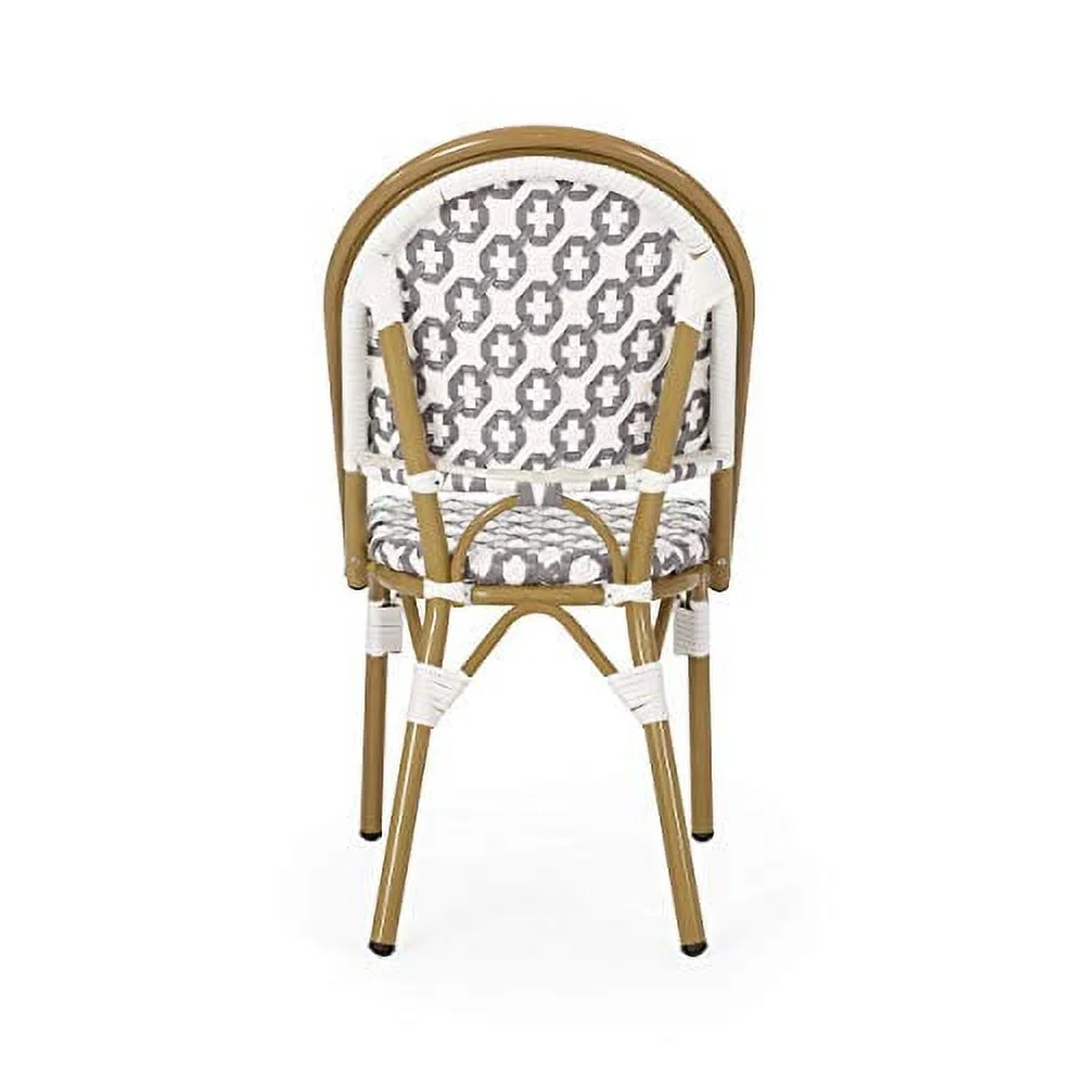 Christopher Knight Home 313259 Anastasia Outdoor French Bistro Chair (Set of 2), Gray + White + Bamboo Print Finish