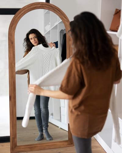 Full Length Mirror, 71"×32" Wooden Mirror Full Length with Stand Wood Floor Mirror, Oversized Stand Up Mirrors Large Wall Mirrors
