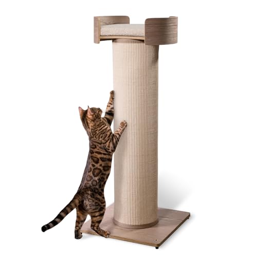 ONE FAST CAT - Giant Scratching Tower w/Perch - 44.5" Height with Replaceable Sisal and Removable Bed - Ash