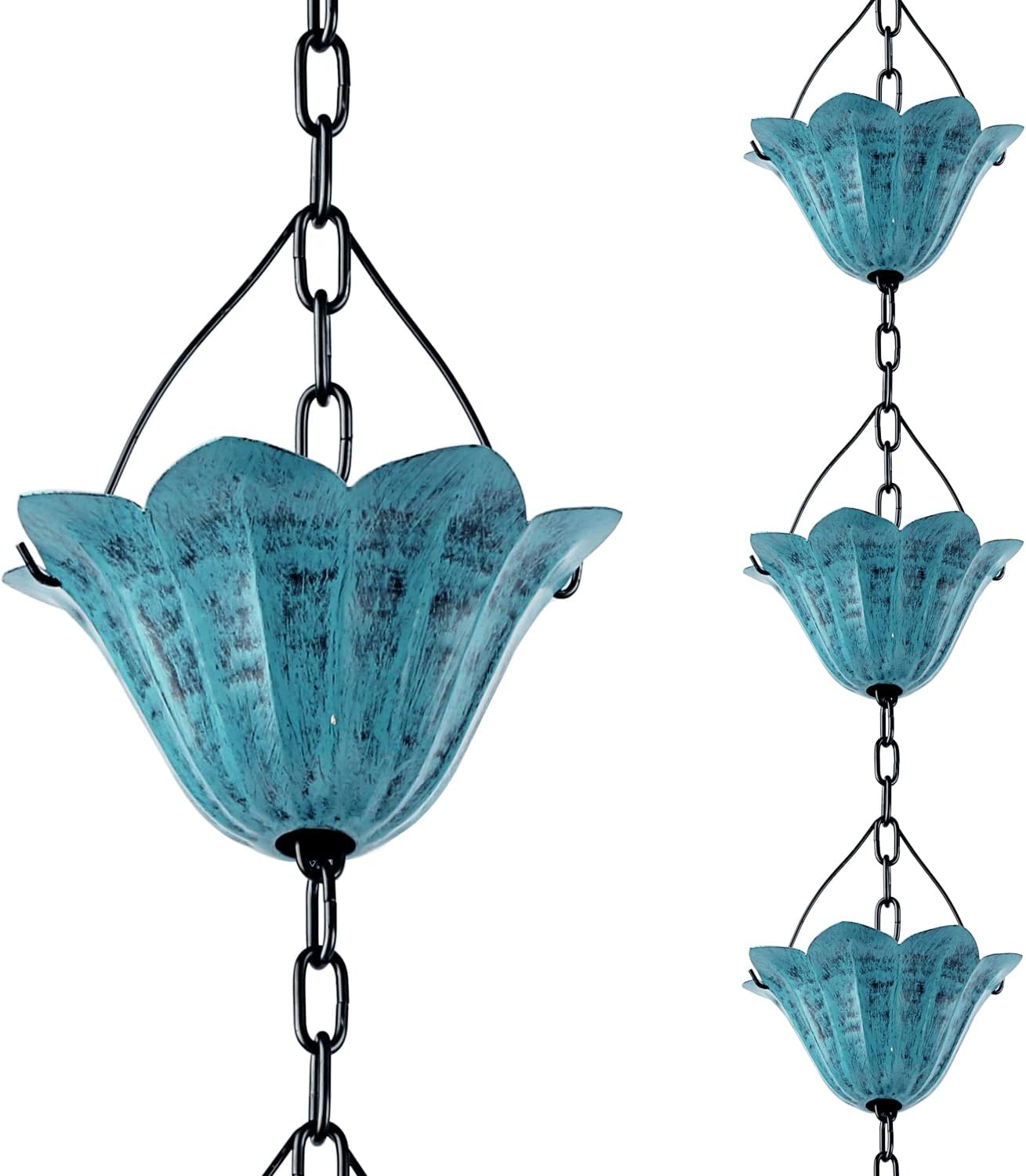 Tfro & Cile Gutter Rain Chain Blue Downspout Substitution Decorative Garden Rainwater Catcher Tulip Backyard Decor for Patio