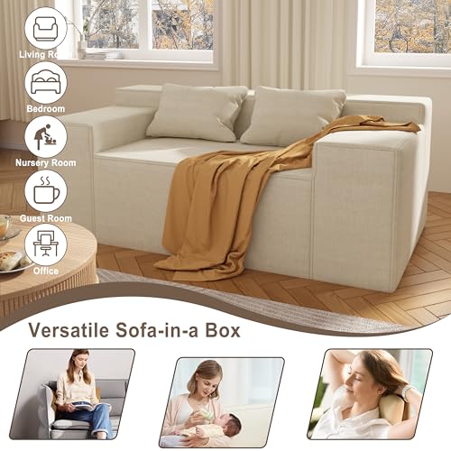 Modern Loveseat, Sofa Couch in a Box, No Assembly Needed, with 2 Pillows, Cat-Scratch Resistant Linen,Small Sofa for for Small Space, Living Room