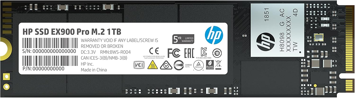 HP EX900 Pro 1TB NVMe Internal PC SSD - Gen3 x4 PCIe, M.2 2280, 3D NAND, Up to 2095 MB/s - 9XL77AA#ABA