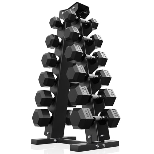 PAPABABE Hex Dumbbell Sets with Rack, 60-550lb Rubber Coated Dumbbell Weight Set and Storage Rack, Multiple Options Hand Weights for Strength Training