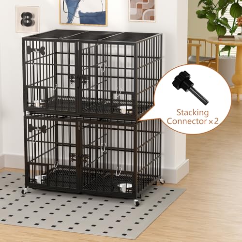 aboxoo 42/48 inch Heavy Duty Metal Dog Crate for 2 Dogs/Large Dog,All Metal Open Top,Dog Kennel Indoor with Wheels,Floor Grid, Tray