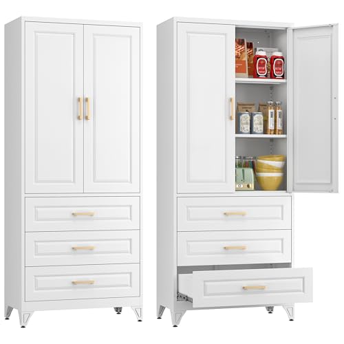 Pantry Cabinet, 71 Inch Tall Kitchen Storage Cabinet, Metal Pantry Cabinet with Doors and Adjustable Shelves, Black Food Cupboard