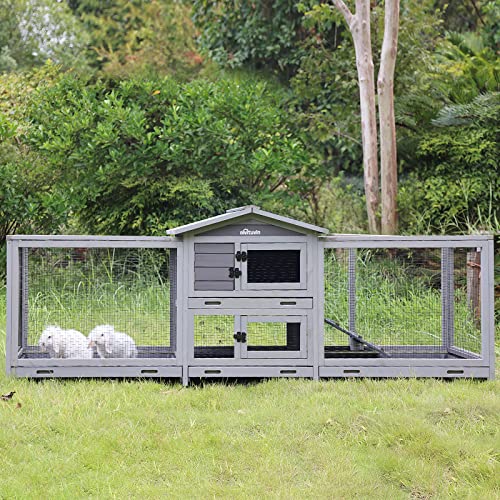 Aivituvin Rabbit Hutch 93.7" Large Rabbit Cage Indoor Outdoor Guinea Pig Cage Chicken Coop on Wheels Bunny Cage with 4 Deep No Leakage Pull Out Tray
