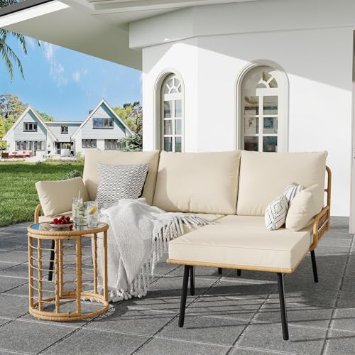3 Piece Patio Bistro Set, Outdoor Wicker Table and Chairs Set of 2