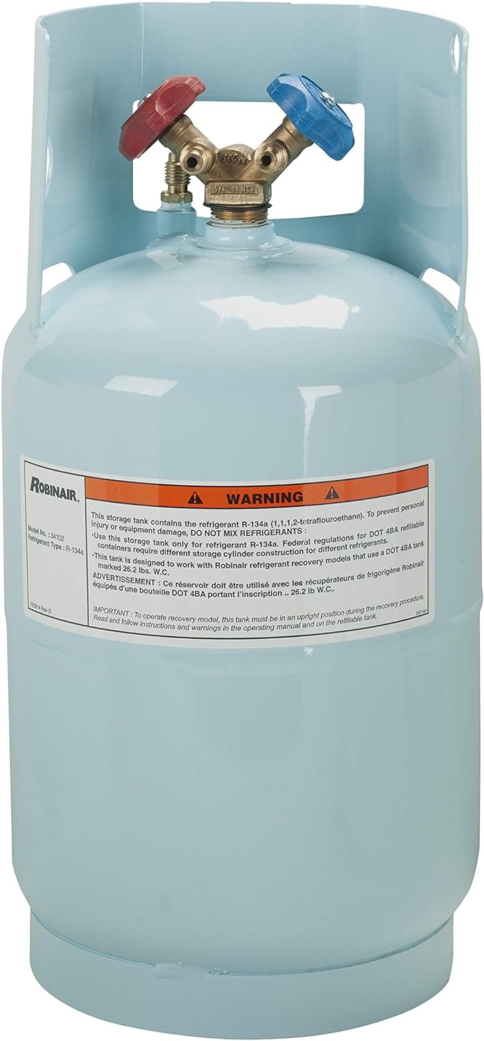 Robinair (34102) Refrigerant Tank for R-134a, refrigerant not included - 30 lbs. , Light Blue - Smart Home Appliances