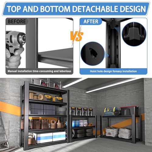5-Tier Heavy Duty Garage Shelving Unit, 3000 LBS Capacity Metal Storage Rack 72" H x 48" W x 20" D, Adjustable Steel Shelves for Garage, Warehouse