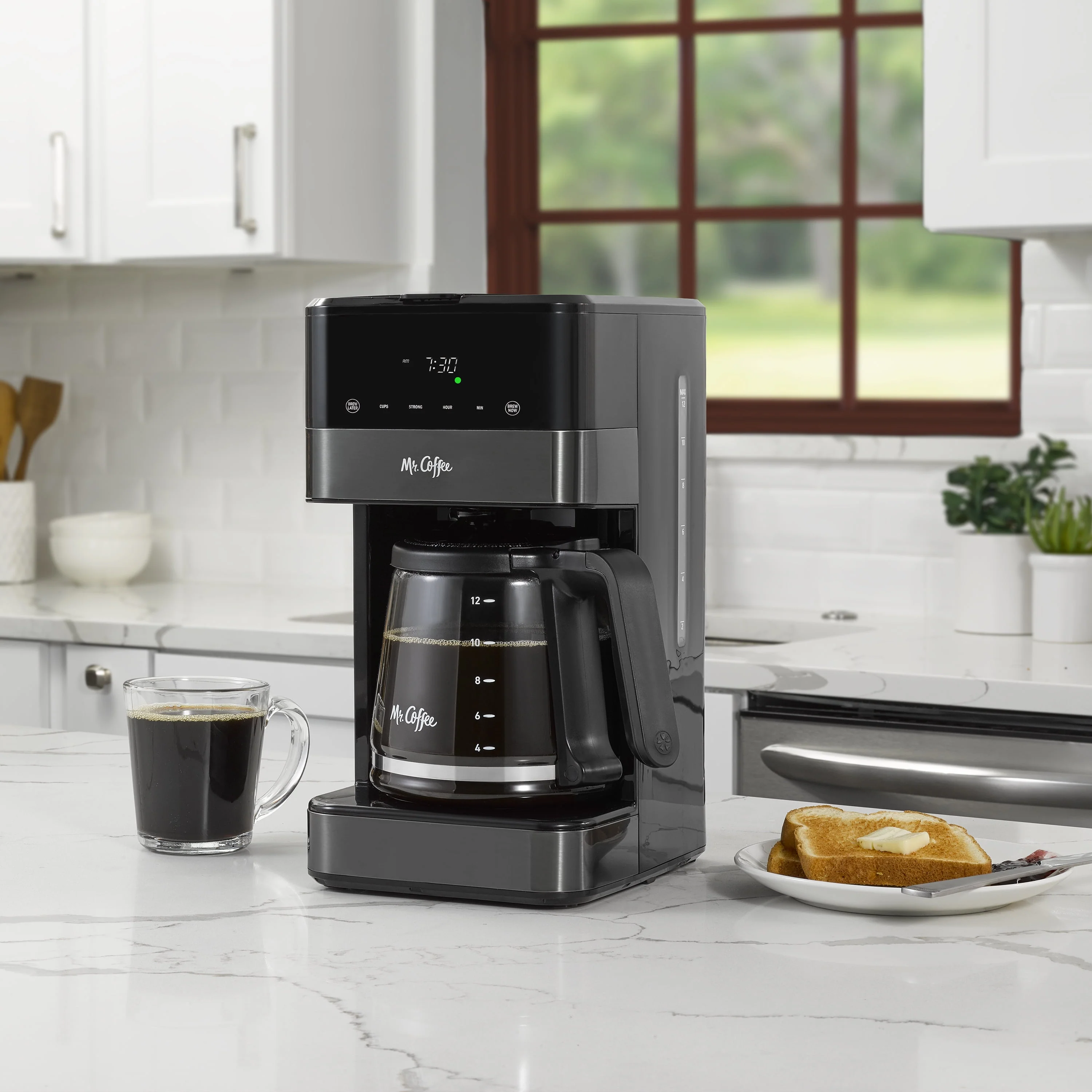 Mr. Coffee 12 Cup Programmable Coffee Maker, LED Touch Display, Black Stainless