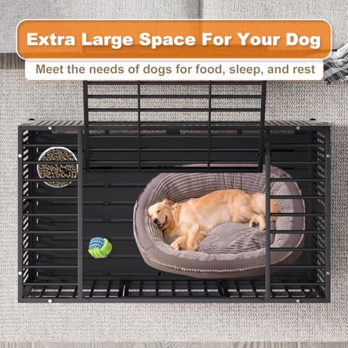 48/42/38 Inch Heavy Duty Dog Crate with Wheels, Folding Metal Big Dog Cage for Large and Medium Dogs