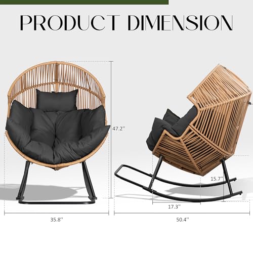 JAMFLY Egg Chair Wicker Outdoor Chairs, Oversized Patio Chair Oversized Lounger Chair with Cushion for Indoor Living Room, Bedroom