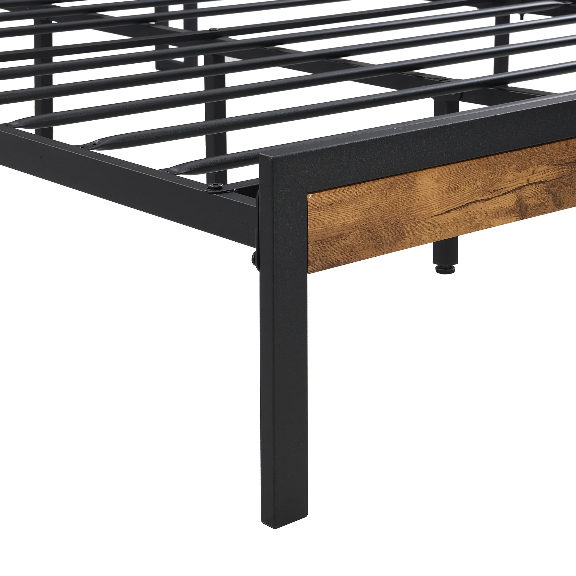 KINFFICT King Size Metal Platform Bed Frame with Wooden Headboard and Footboard, with USB Liner, Sturdy Steel Slat Support, 10.4" Underbed Storage