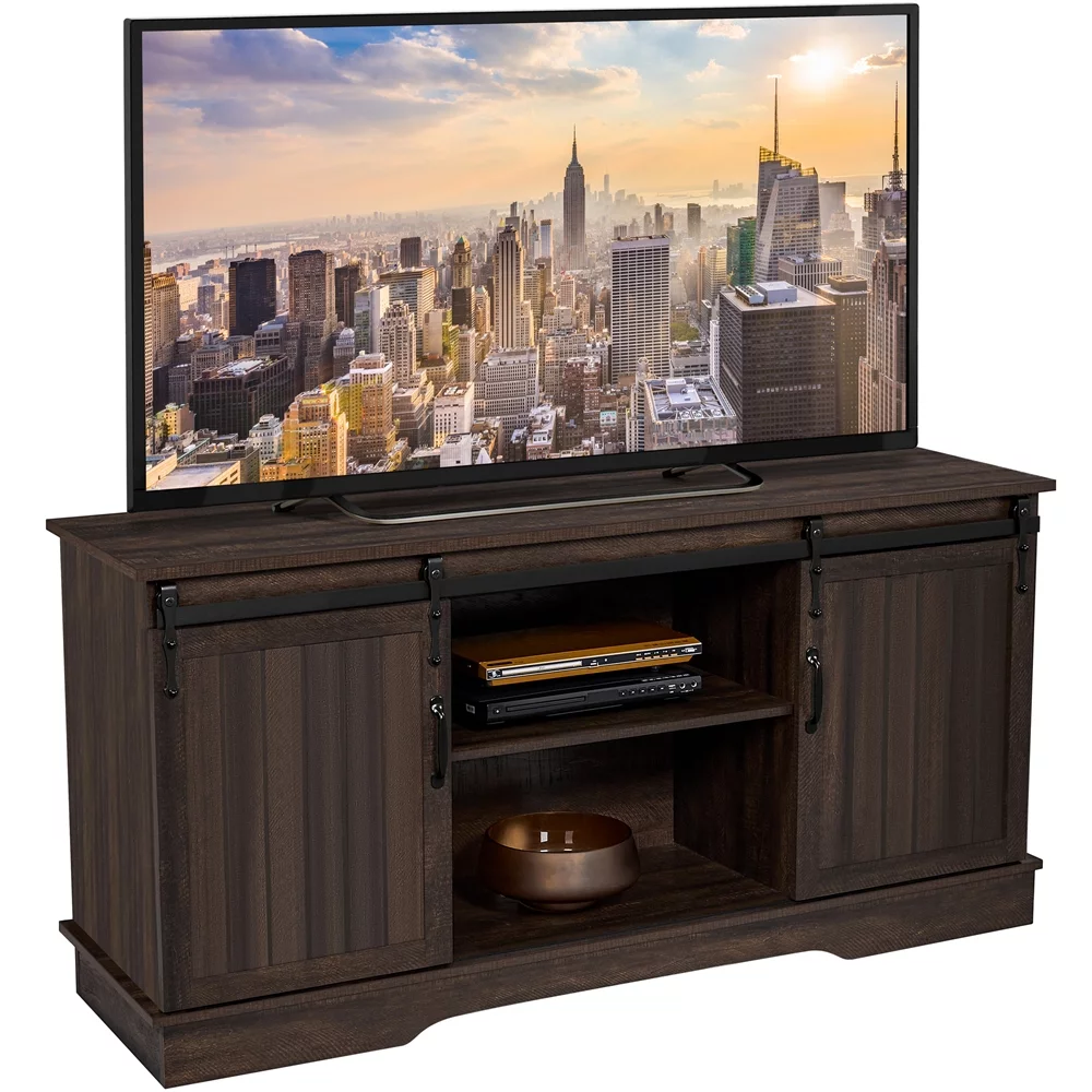 SmileMart Modern TV Stand with Storage Shelves for TVs up to 65 Inch, Rustic Brown