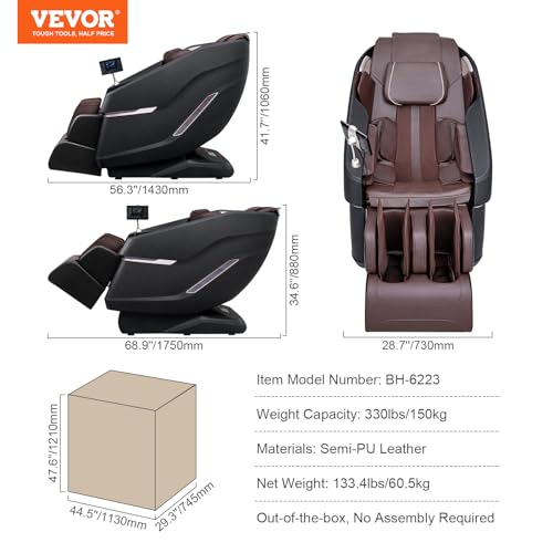VEVOR Full Body Massage Chair, SL-Track Zero Gravity Massage Recliner, 3D Shiatsu, Body Scan, Heating, Bluetooth Speaker, Airbags for Living Room