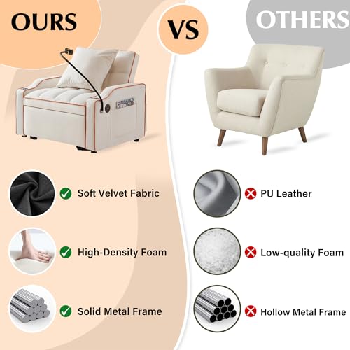 3 in 1 Sleeper Sofa Couch Bed, Velvet Convertible Single Sleeper Sofa with 3 Level Adjustable Backrest, Storage Pockets, Toss Pillows