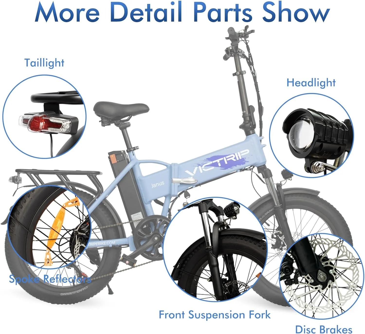 VICTRIP Electric Bike for Adults 20.8Ah Battery 75+ Long Range 4-6Hours Fast Charging 500W 25Mph 7 Speed 20 x 3.0 Fat Tire LCD Display Electronic