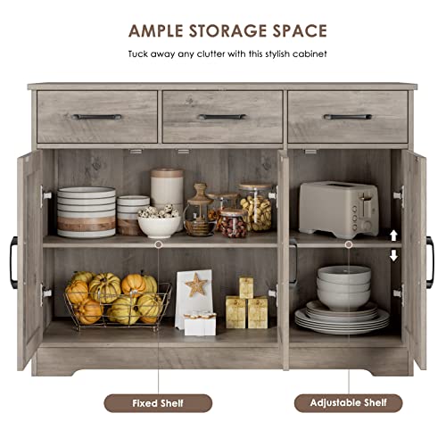 HOSTACK Modern Farmhouse Sideboard Buffet Cabinet, Barn Doors Buffet Storage Cabinet with Drawers and Shelves