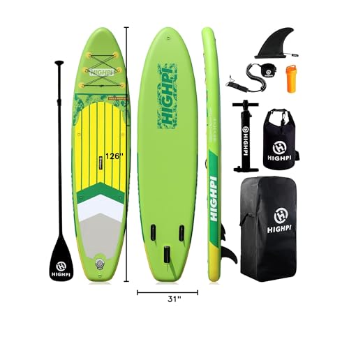 Highpi Inflatable Stand Up Paddle Board Premium SUP Accessories, Backpack, Wide Stance, Surf Control, Non-Slip Deck, Leash, Paddle and Pump