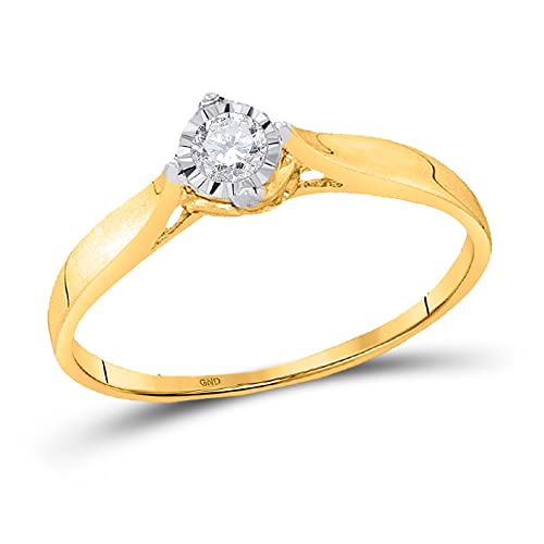 Women's Solid 10kt Yellow Gold Round Diamond Solitaire Promise Ring 1/12 Cttw Ring Size 6.5