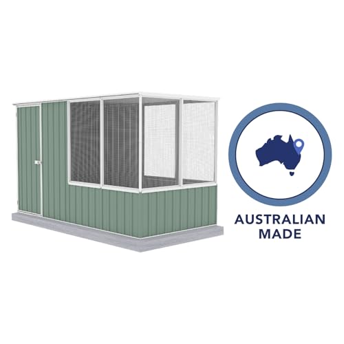 Absco Poultry Paradise: Large Chicken Coop & Chicken Run, 5'x5' Pale Eucalypt Green with Mesh Panels, Side Access Door, Aviary