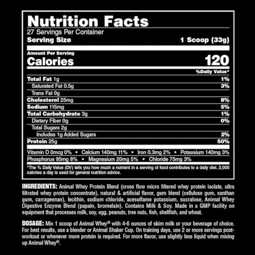 Animal Whey Isolate Protein Powder - Loaded for Pre & Post Workout Muscle Builder and Recovery with Digestive Enzymes for Men & Women - 25g Protein