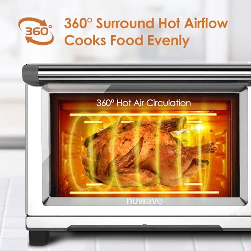 Nuwave Bravo Air Fryer Toaster Smart Oven, 10-in-1 Countertop Convection, 1800 Watts, 21-Qt Capacity, 50°-450°F Temp Controls