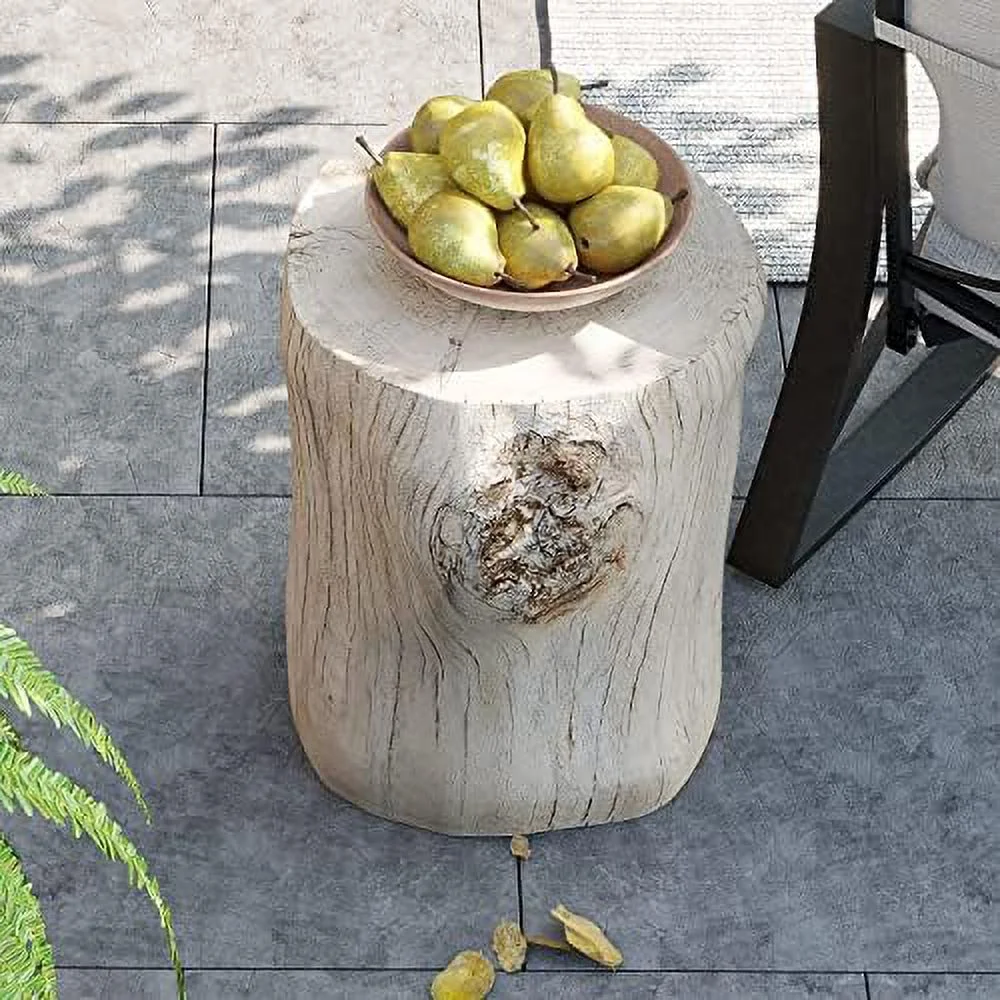 xrboomlife Rustic Stump Side Table  Brown Wood-Look End Table  Stump Accent Side Table Stool for Living Room