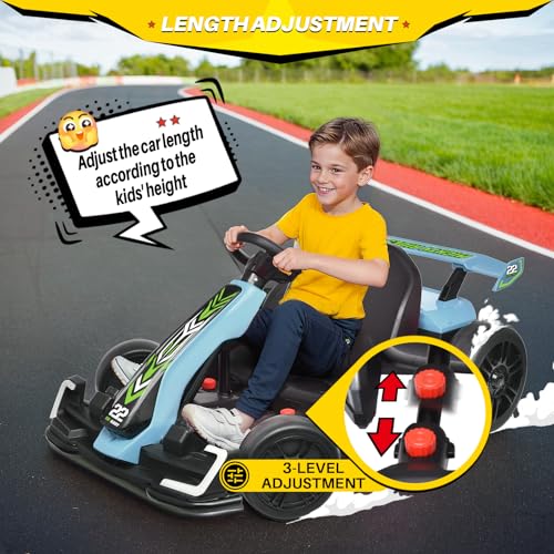 Blitzshark 24V Kids Go Kart 300W Powerful Drift Kart Electric Pedal Kart Outdoor Race Toy, with 2X150W Strong Motor, 7AH Big Battery