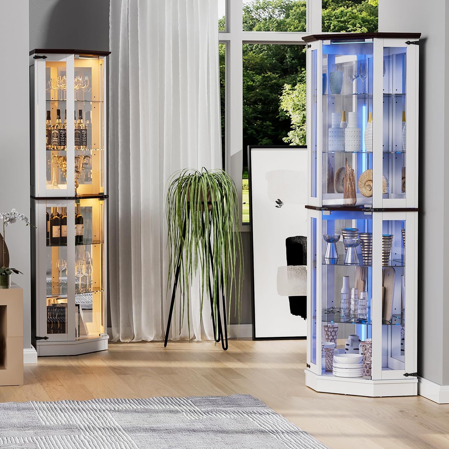 PAKASEPT 71'' Farmhouse Display Curio Cabinet with LED Lights,Tempered Glass Doors,6 Shelves