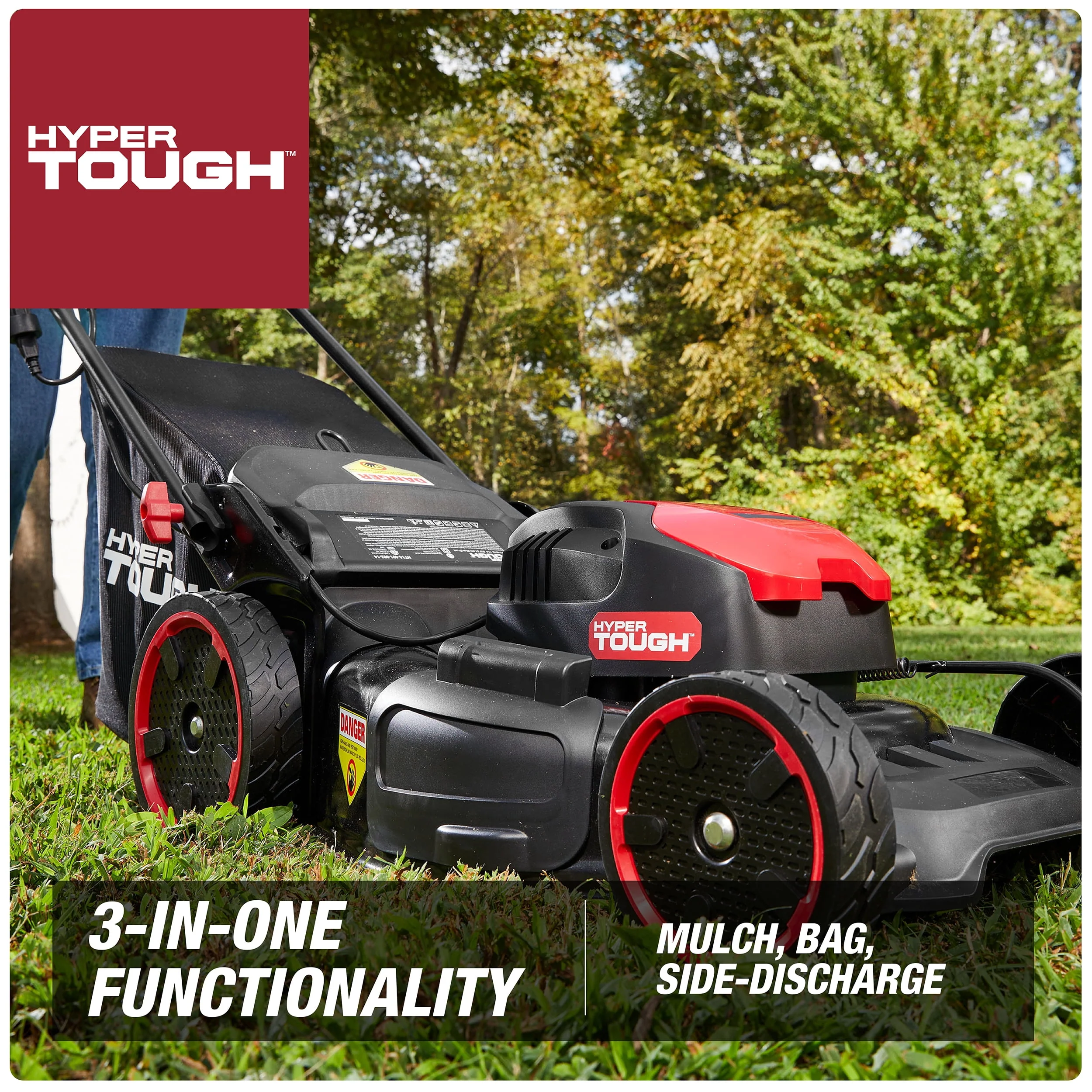 Hyper Tough 20 13A Corded Electric Push Walk-behind Lawn Mower, Bag collection, Mulching, Side-discharging