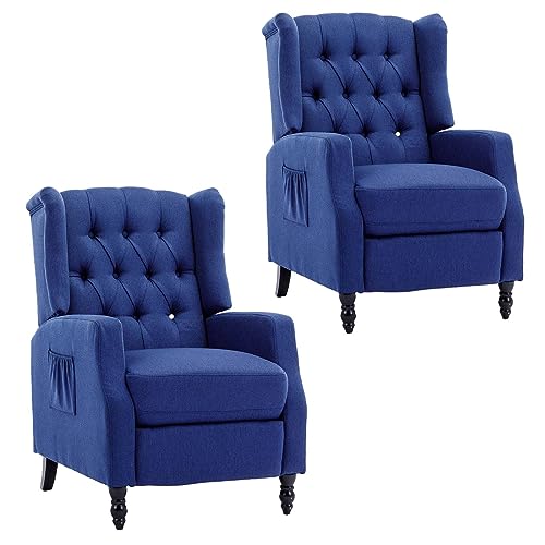 KINFFICT Wingback Recliner Chair Set of 2, Mid Century Push Back Accent Armchair with Side Pocket