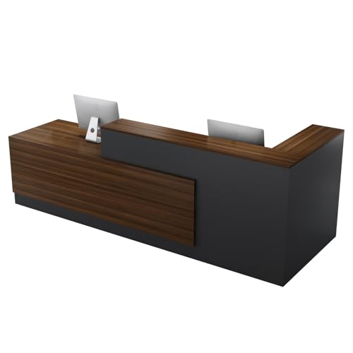 Reception Counter Desk, Minimalist L-Shaped Reception Desk with Counter, Drawers and Transaction Counter for Beauty Salon, Spa, Shop, Office (R