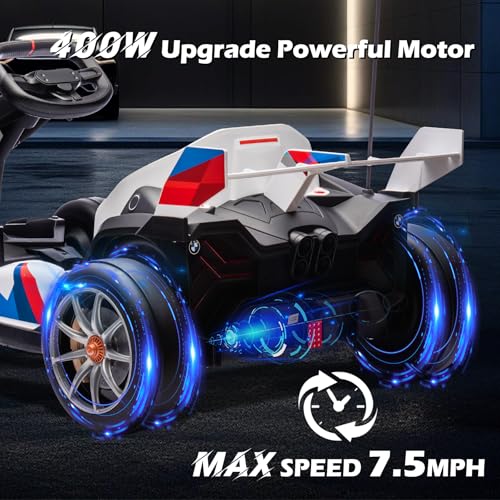 36V Licensed BMW Electric Go Kart, 7.5 MPH Drift Kart with 600W Motor, Outdoor Driftable Kids Race Pedal Go Karting Car w/Adjustable Seat, Lights