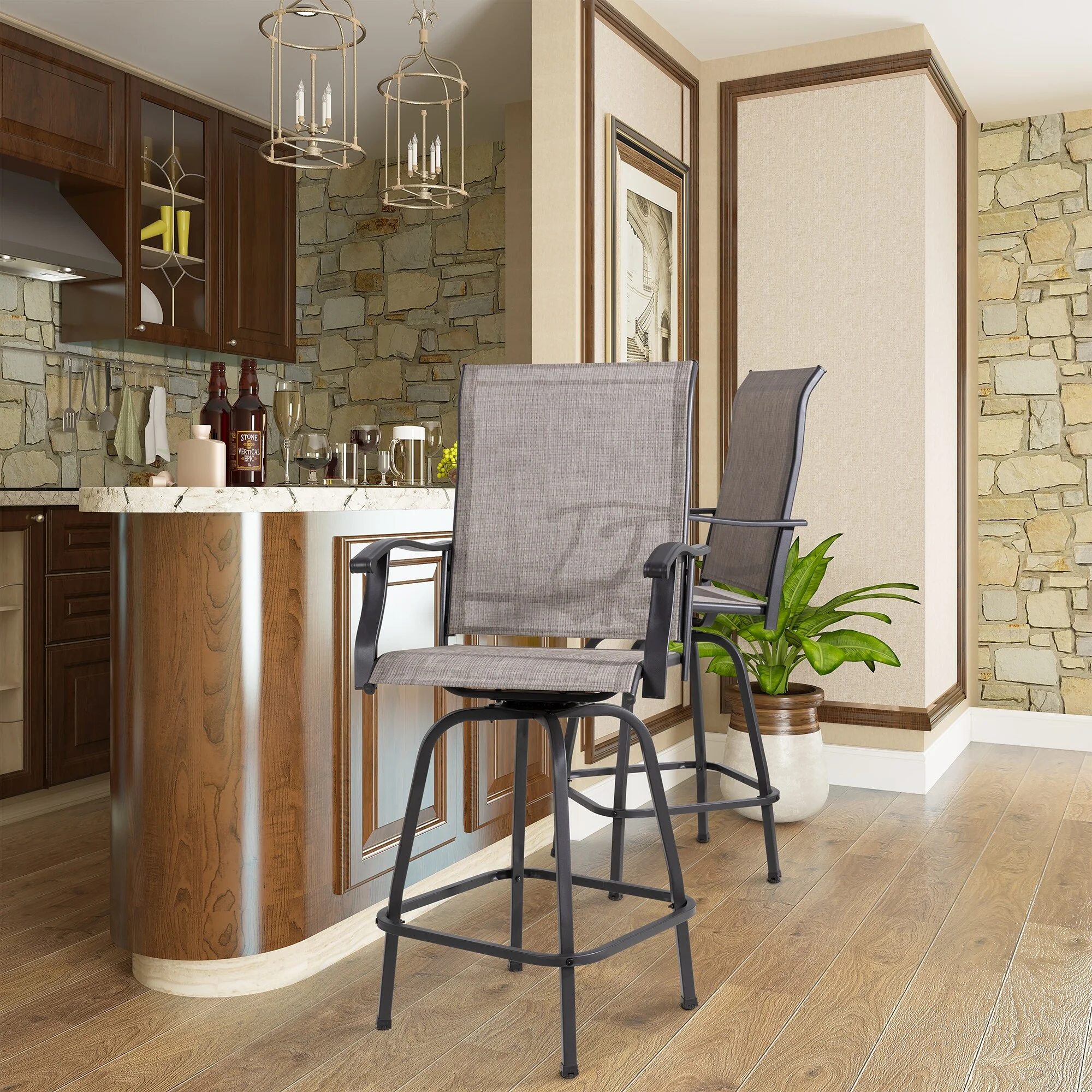 Futzca  Patio Swivel Bar Bistro Set or Swivel Bar Stools Taupe Set of 3 N/A N/A Swivel Fabric Set of 3 - Curated Treasures Market