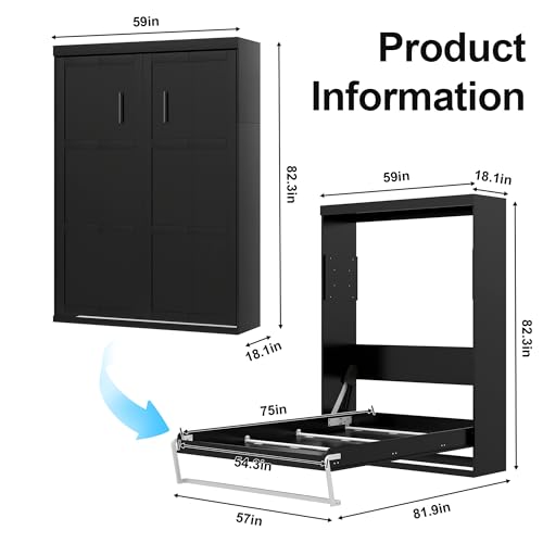 Black Wood Full Size Murphy Bed, Murphy Bed Full Space-Saving Wall Beds