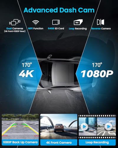 Portable Apple Carplay Screen, 10&rsquo;&rsquo; Car Stereo Wireless Car Play & Android Auto Touch Screen, 4K Dash Cam, 1080P Backup Camera