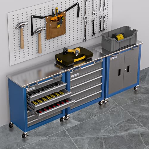 7-Drawer Rolling Toolbox,Tool Box with 360° Lockable Wheels and Padded Feet,Tool Chest with Keyed Locking System and Drawer Liners