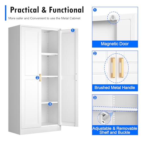 Pantry Cabinet, 71 Inch Tall Kitchen Storage Cabinet, Metal Pantry Cabinet with Doors and Adjustable Shelves, Black Food Cupboard