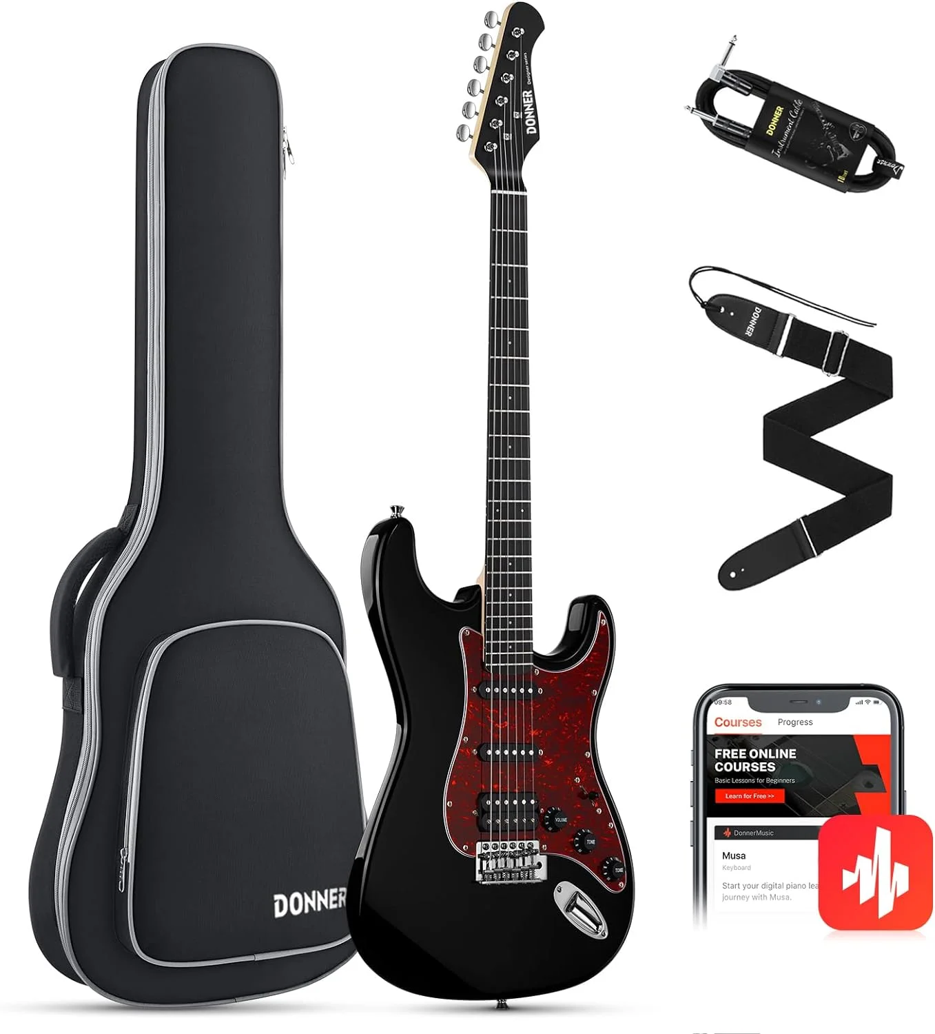 Donner 39 Inch Electric Guitar, Designer Series DST-200 Stylish Solid Body Guitar for Beginner Intermediate & Pro Players, Single Coil Split System