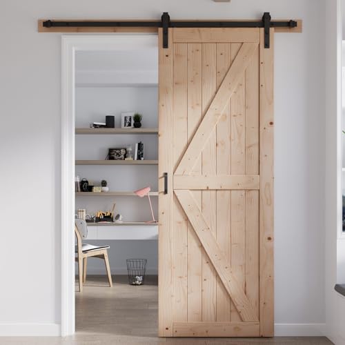 FREDBECK 48in x 80in Sliding Wood Barn Door with 8FT Barn Door Hardware Kit Included K Shape Solid Spruce Panel Sliding Door Double Surfaces Need to