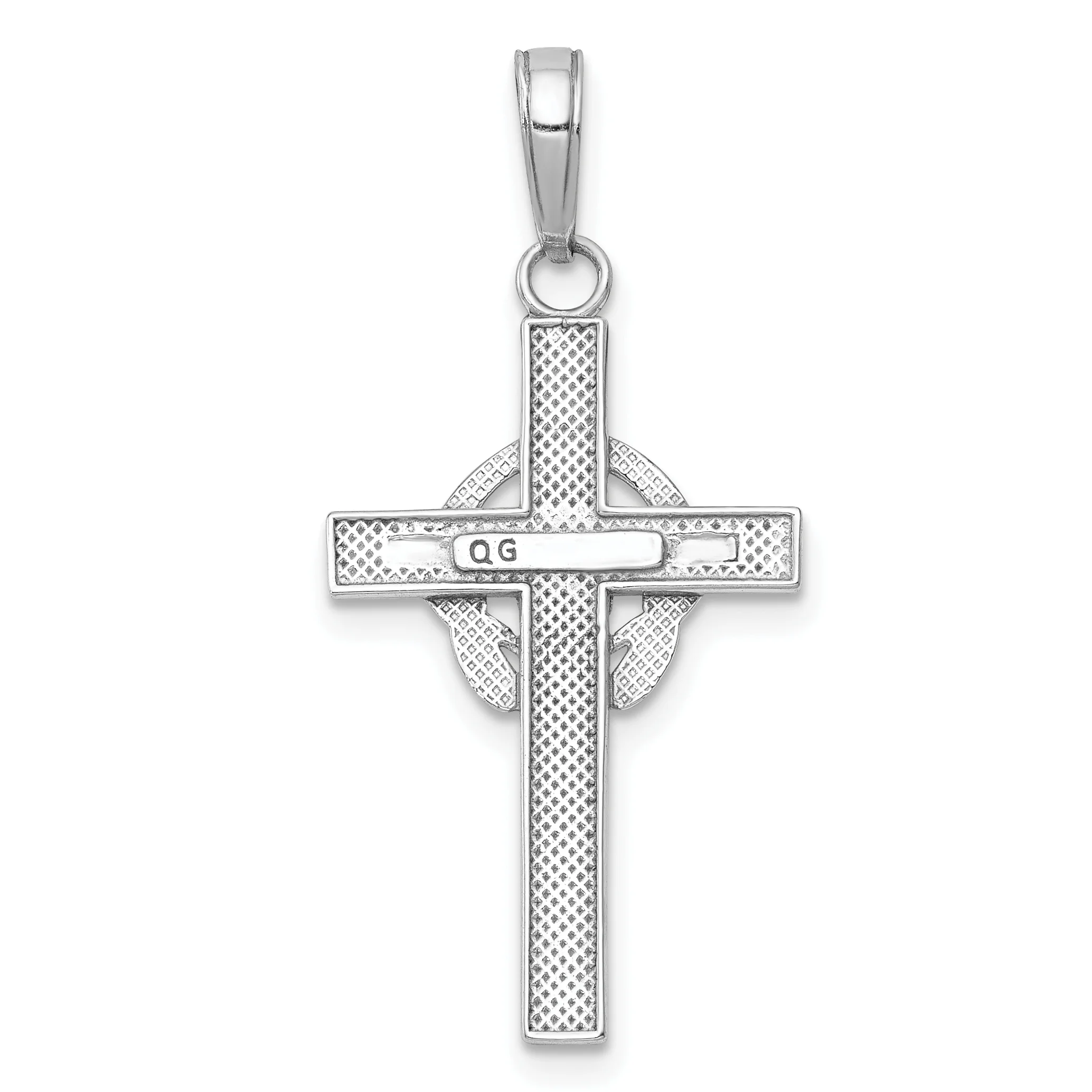 Carat In Karats 10K White Gold Rhodium Plated Polished Claddagh Cross Pendant Charm (29mm x 26mm)