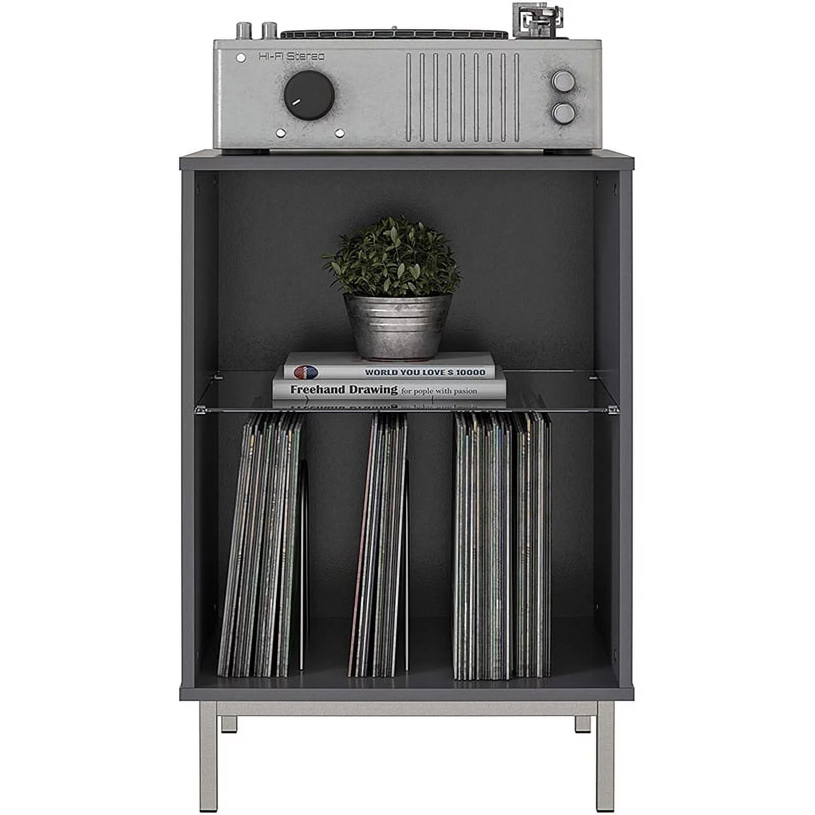 Pemberly Row Contemporary Turntable Stand in Graphite Gray - Curated Treasures Market