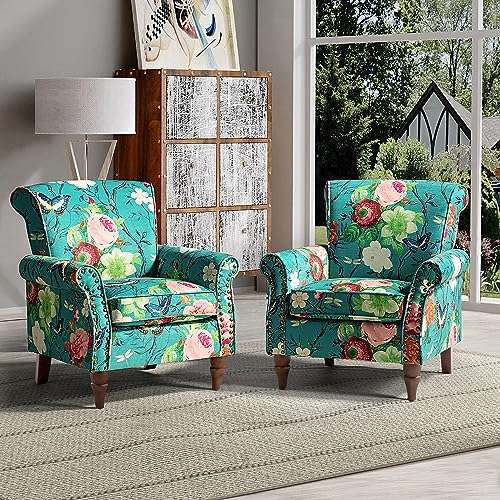HULALA HOME Modern Wingback Accent Chair with Wood Legs & Removable Cushion, Comfy Upholstered Armchair with Nailhead Trim